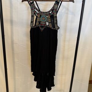 Free People Black High-Low Dress with Multicolor Beaded Yoke